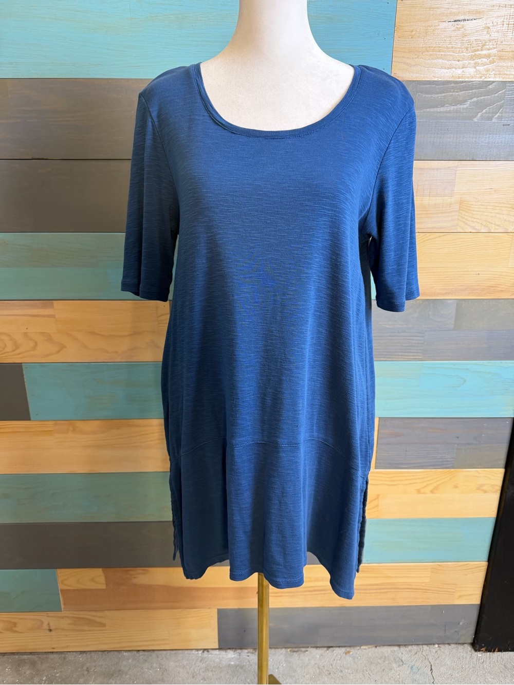 J. Jill 100% Pima Cotton Tunic Dipped Hem Slate Blue Minimalist Breathable